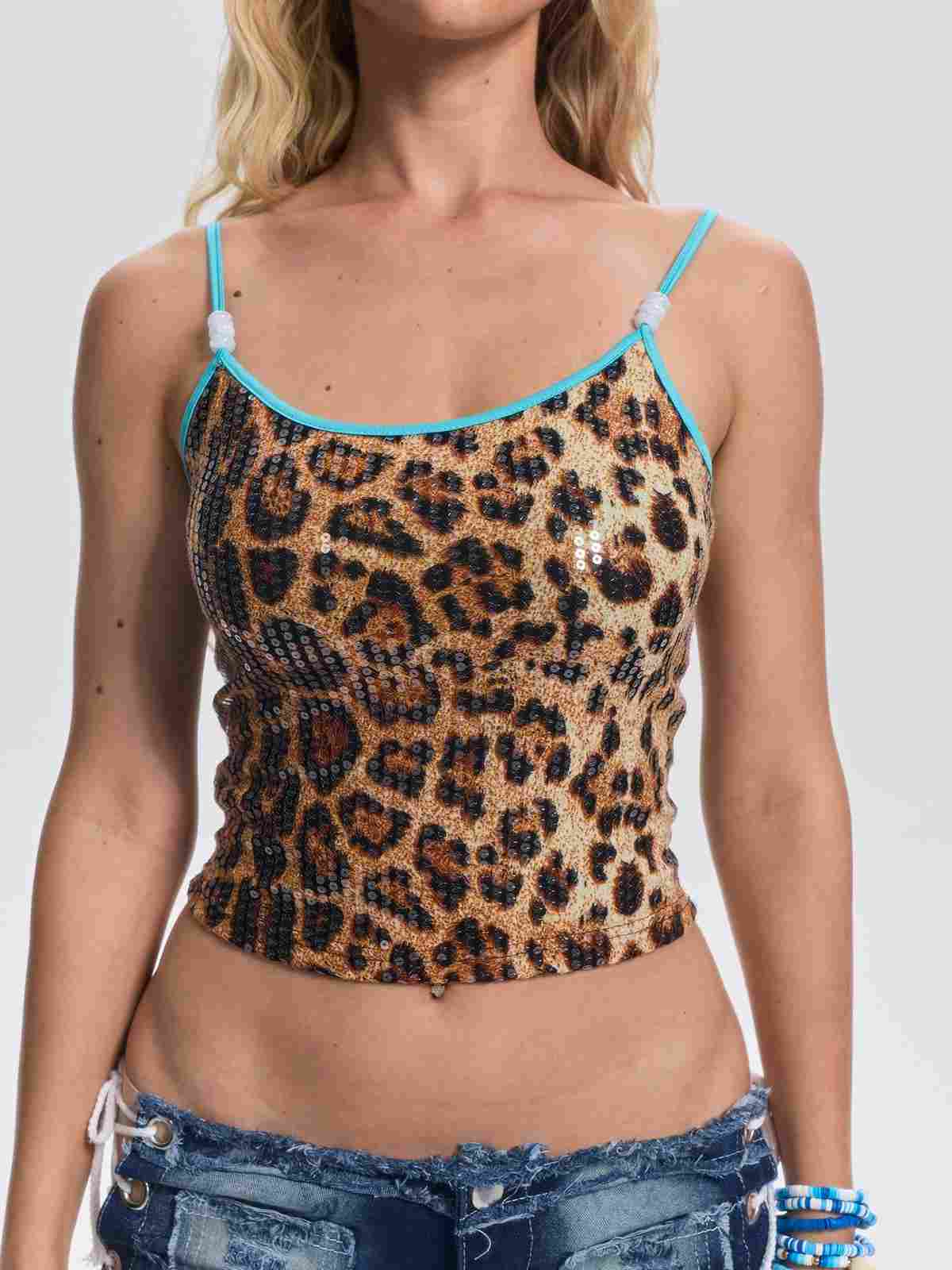 Top Corto Ordelian Leopardato in Paillettes