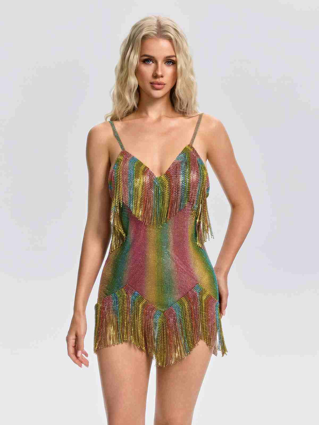 Abito Mini in Maglia a Catena con Frange a V di Orlavia