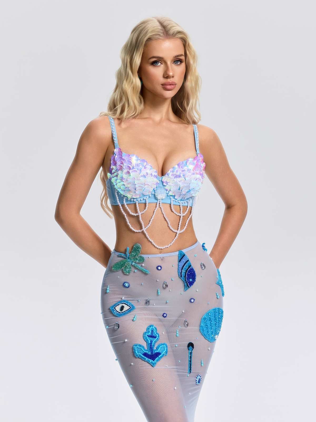 Top Pirevon con Conchiglie, Paillettes e Perle Premium