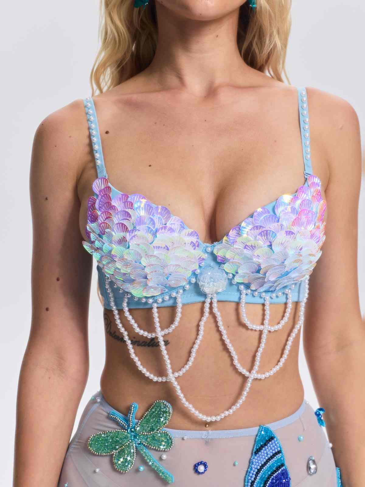 Top Pirevon con Conchiglie, Paillettes e Perle Premium