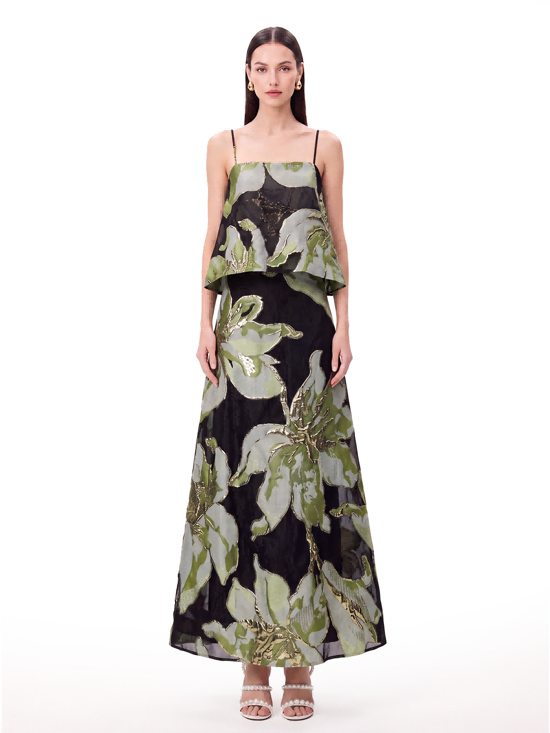 Maxi Abito Floreale con Spalline Sottile Praevor