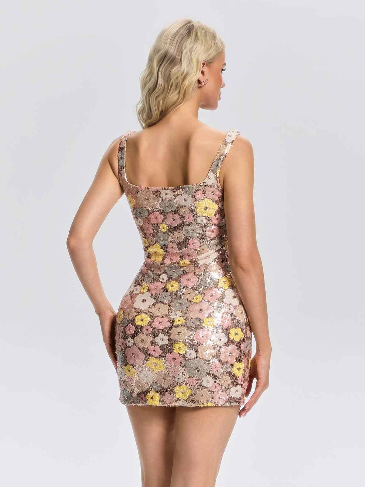 Abito Mini Velmora con Paillettes a Fiori