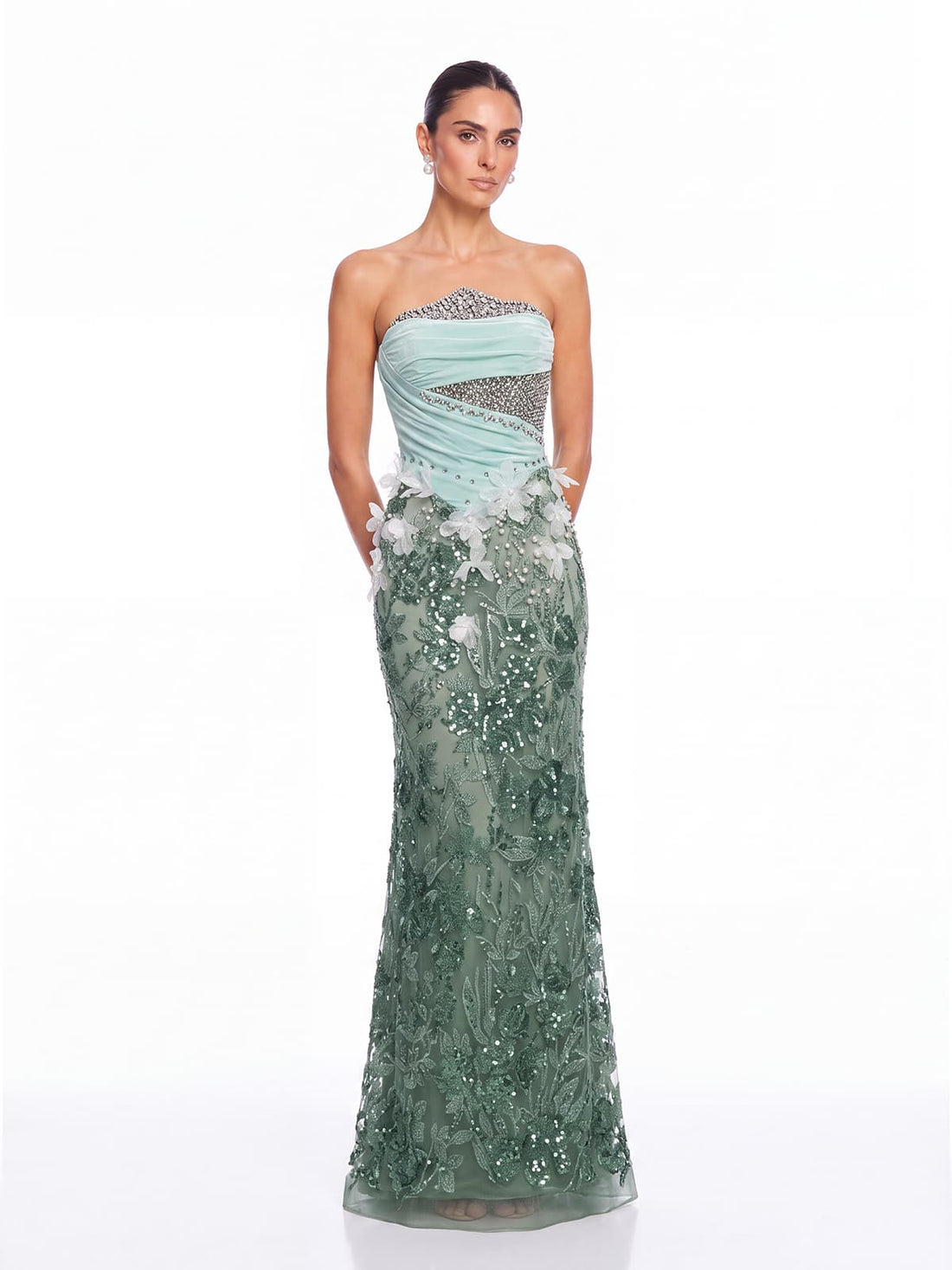 Abito Maxi Senza Spalline con Paillettes di Cristallo Worelia