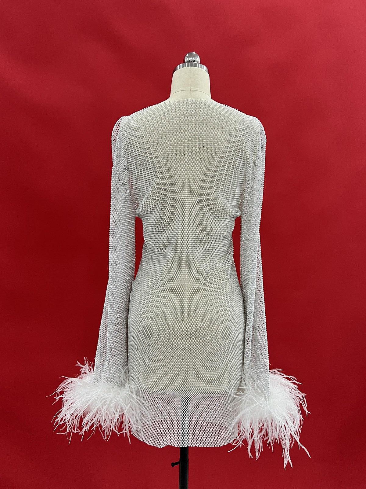 Mini Abito in Rete con Strass Xanthe - Bianco
