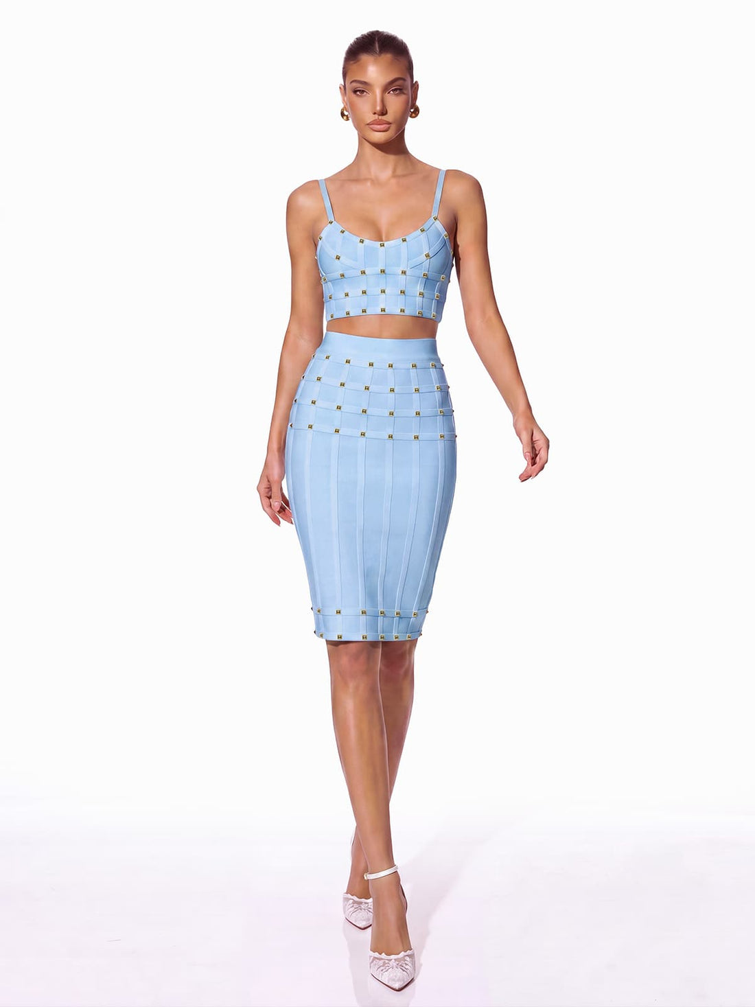 Completo Gonna Bandage Xarina Blu con Spalline Sottili